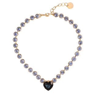 Blue statement crystal necklace with heart shaped gem - Anton Heunis