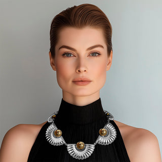 Model wearing Statement mixed metals necklace - Anton Heunis