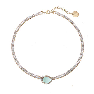 Crystal tennis necklace with turquoise centerpiece - Anton Heunis