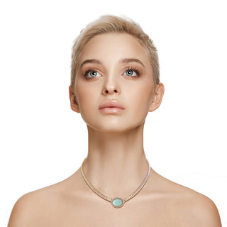 Crystal tennis necklace with turquoise centerpiece - Anton Heunis