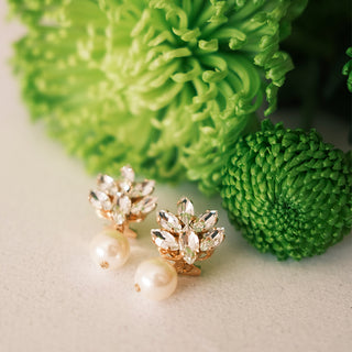 Dainty crystal earrings with pearl drop, bridal jewelry - Anton Heunis