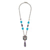 Silver statement necklace lion head with turquoise details and amethyst pendant - Anton Heunis