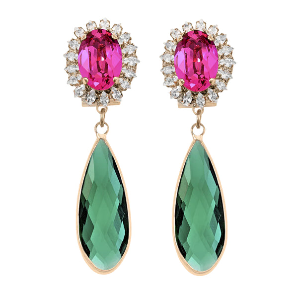 Fuchsia and green drop statement earrings