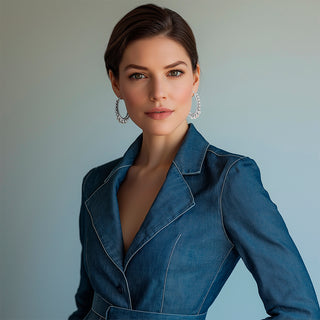 Woman wearing Oversize statement silver hoop earrings with pearls - Anton Heunis