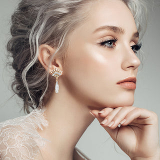Gold earrings with crystals, bridal delicate jewelry - Anton Heunis