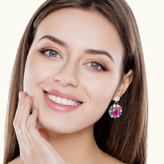 Drop earrings fuchsia and blue with pearl details - Anton Heunis