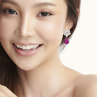 Fuchsia drop earrings with crystal drop, delicate jewelry - Anton Heunis