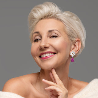 Fuchsia drop earrings with crystal drop, delicate jewelry - Anton Heunis
