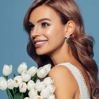 Green drop earrings with crystal drop, delicate jewelry - Anton Heunis