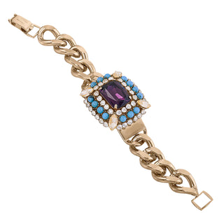 Chunky gold bracelet with vintage brooch purple centerpiece - Anton Heunis