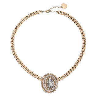 Chunky gold necklace with statement vintage crystal brooch - Anton Heunis