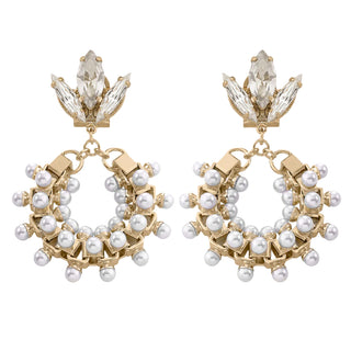 Gold plated hoop earrings with pearls and crystal top, bridal jewelry - Anton Heunis