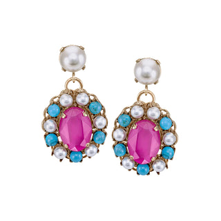 Drop earrings fuchsia and blue with pearl details - Anton Heunis