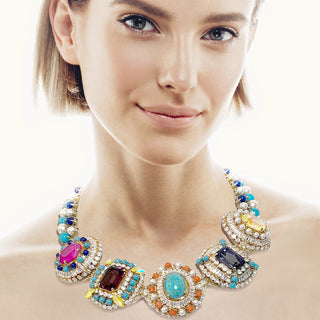 Vintage brooches colorful statement necklace with color beads - Anton Heunis